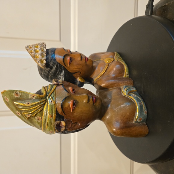 Balinese Hand Carved Wood Bride and Groom Figurine Statue Bust Vintage - Picture 7 of 11